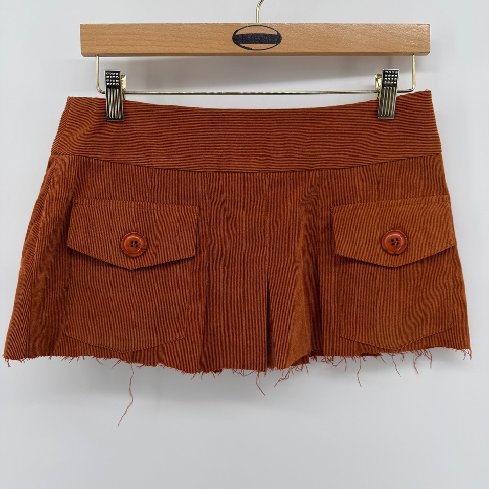 Chelsea & Theodore Rust Orange Corduroy Pleated Mini Skirt Raw Hem Women 6